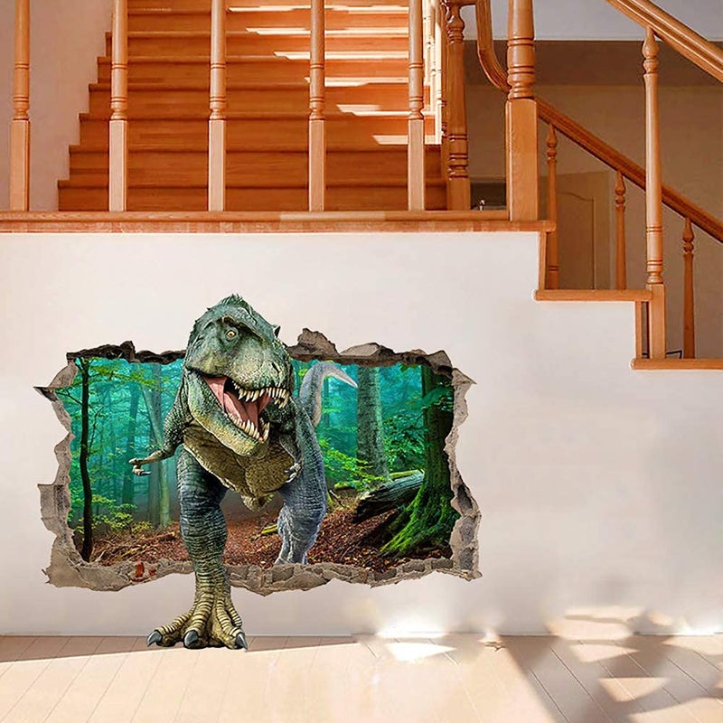 Supzone Dinosaur Wall Stickers Broken 3D Decorative Wall Decals Removable Boys Bedroom Baby Nursery Childrens Wall Decor - Image 4